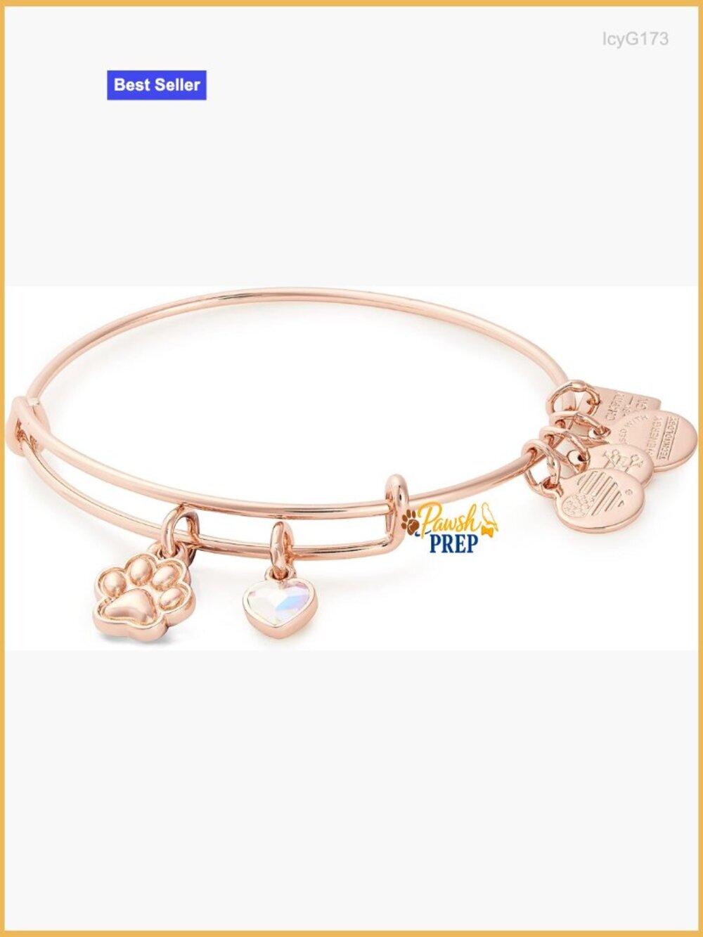 Expandable Paw Print Charm Bangle Bracelet Adjustable 2-3.5 Inches